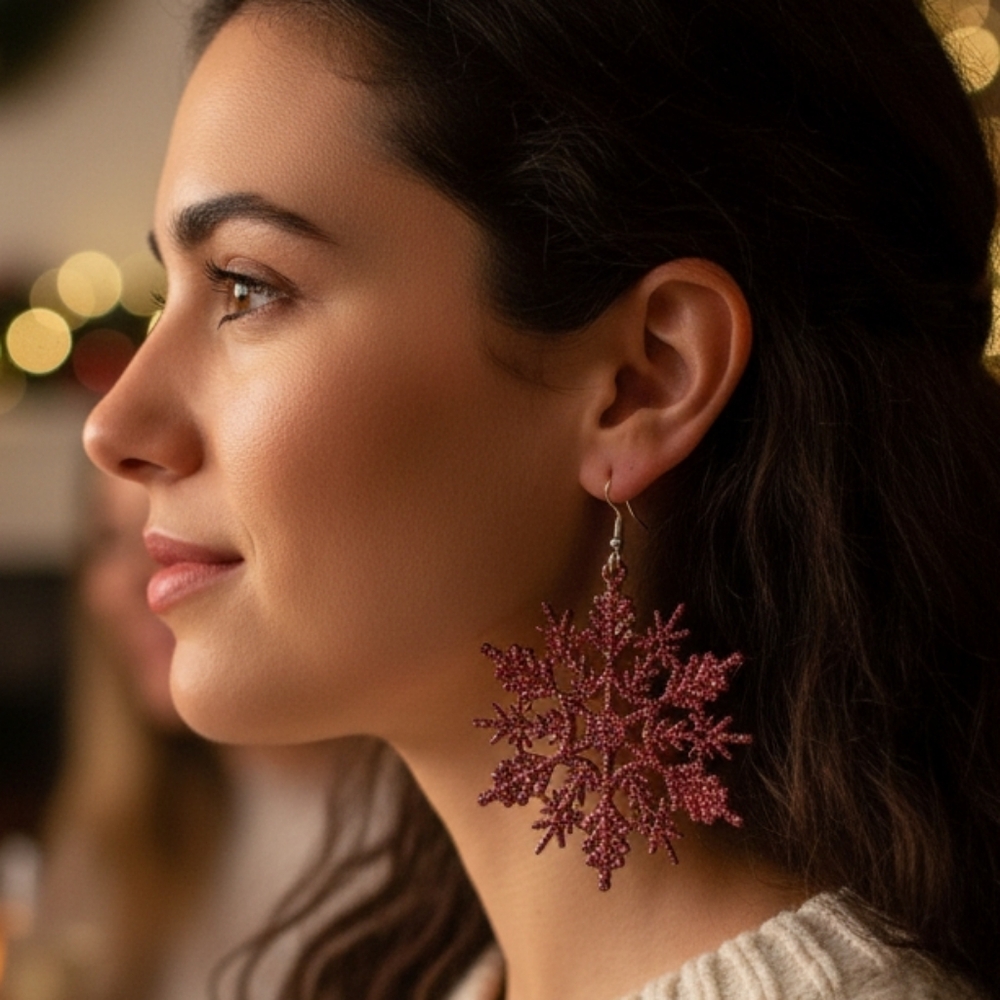 HANDCRAFTED Snowflake Pierced Earrings HANDPAINTED Holiday Jewelry Accessories